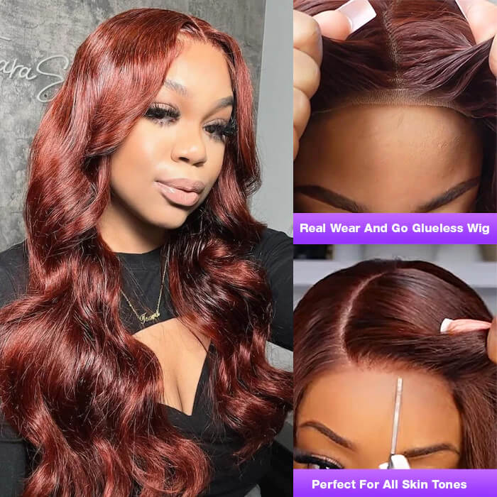 PartingPlus Glueless Body Wave Wig 8x5 Closure HD Lace 100% Human Hair Wig 33# Reddish Brown Color Hermosa Hair