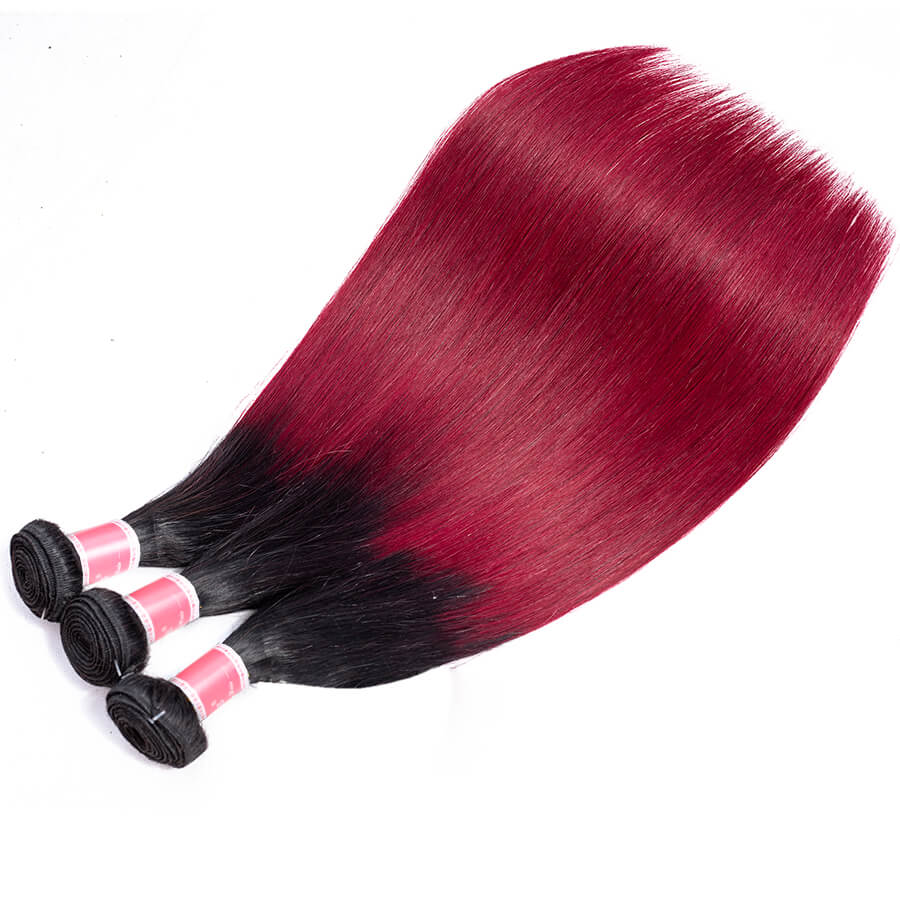 Ombre T1B/99J Brazilian Virgin Straight Hair 3/4 Bundles 10A Burgundy Human Hair Weave Extension hermosahair