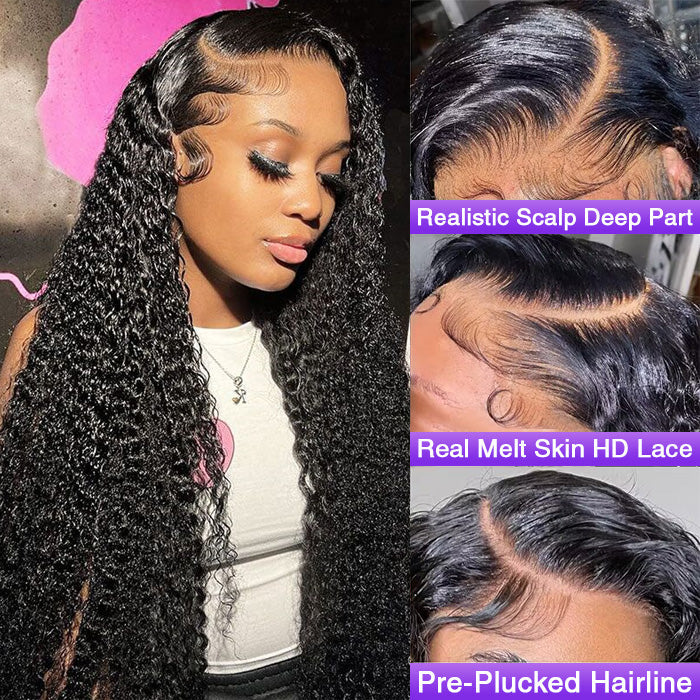 180% Density Curly Lace Front Wigs 13x4 HD Lace Frontal C Part Long Wig - 1984brand