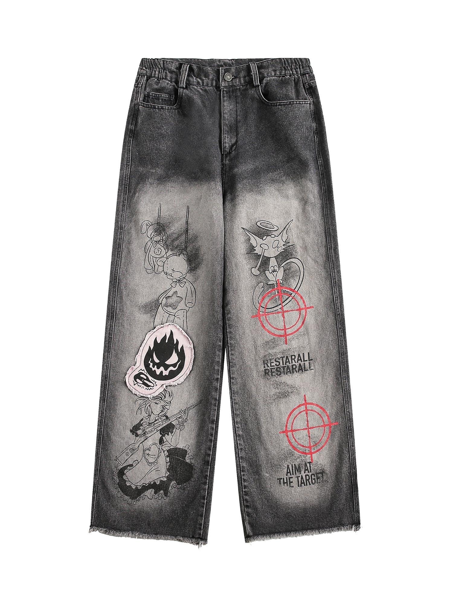 1984 High Street Hip-hop Fun Print Jeans