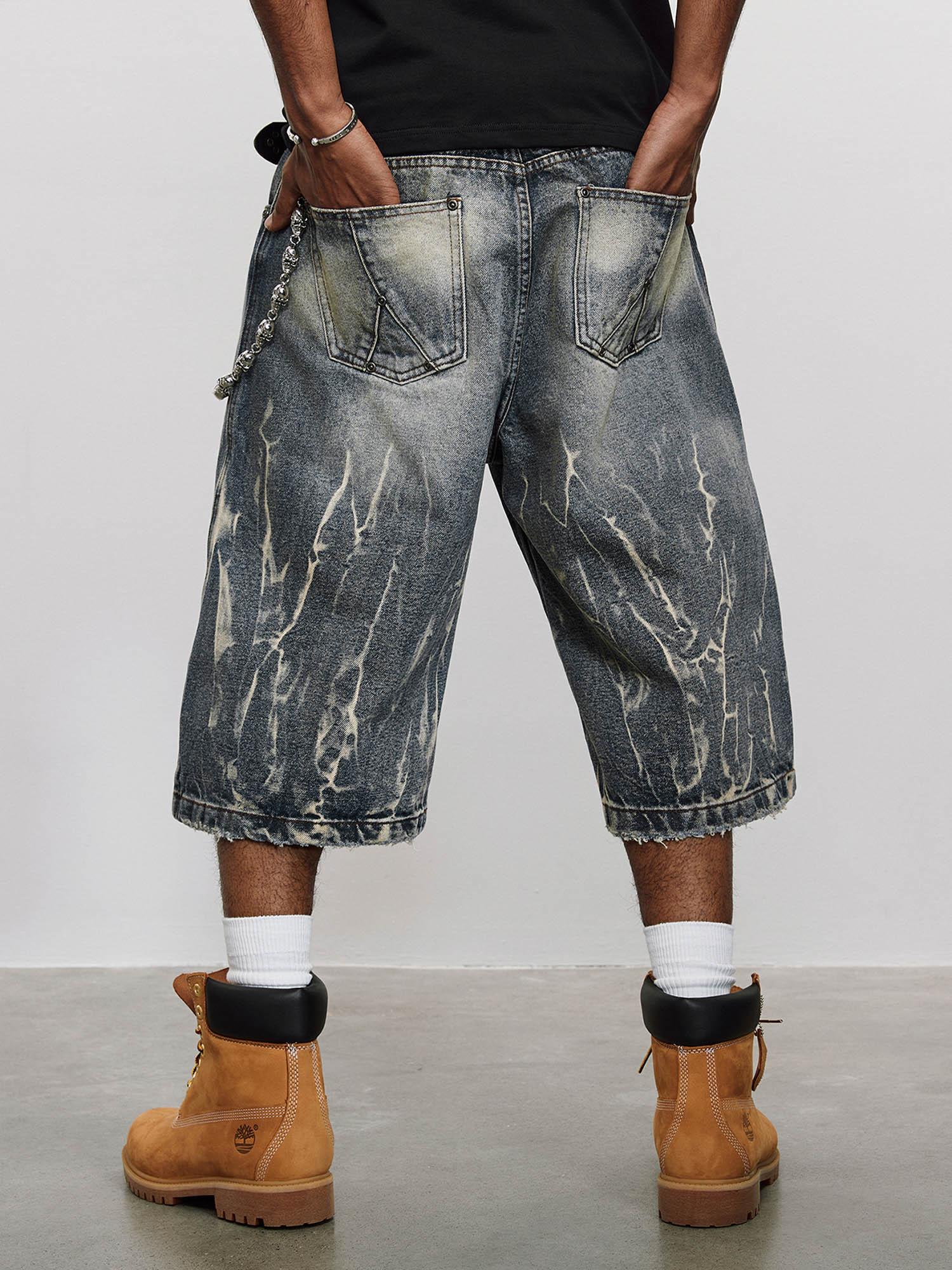 1984 Lightning Pattern Denim Hip-hop Jorts