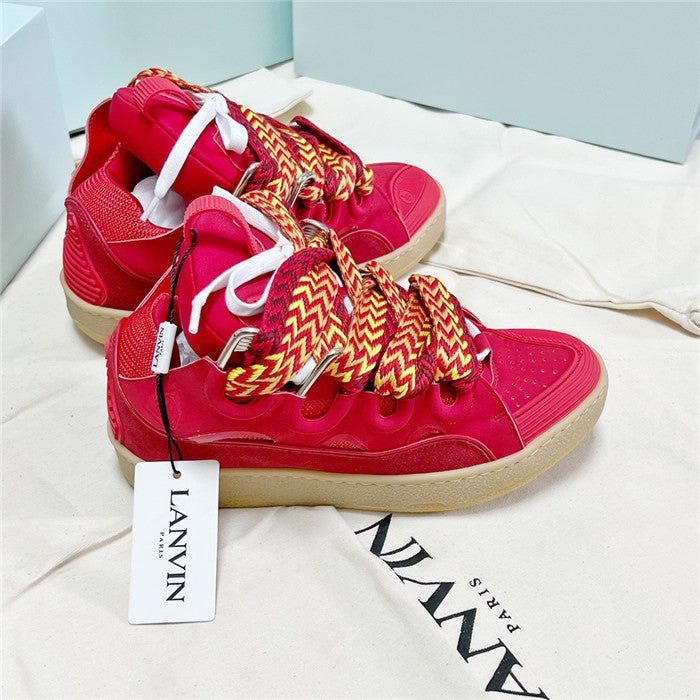 Premium Women New Leather Curb Sneakers Red Luxury Sneakers