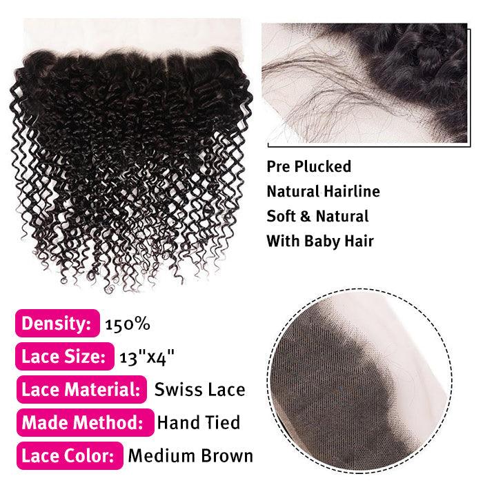 Malaysian Curly Hair 4 Bundles With 13X4 Ear To Ear Lace Frontal Natural Color hermosahair