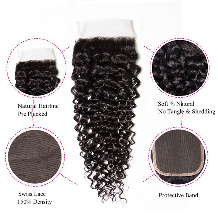 Malaysian Curly Hair 3 Bundles with 4*4 Closure Soft Unprocessed Virgin Human Hair Hermosa Hair