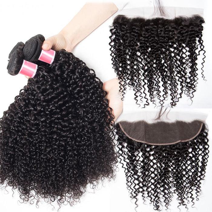 Malaysian Curly Hair 4 Bundles With 13X4 Ear To Ear Lace Frontal Natural Color hermosahair