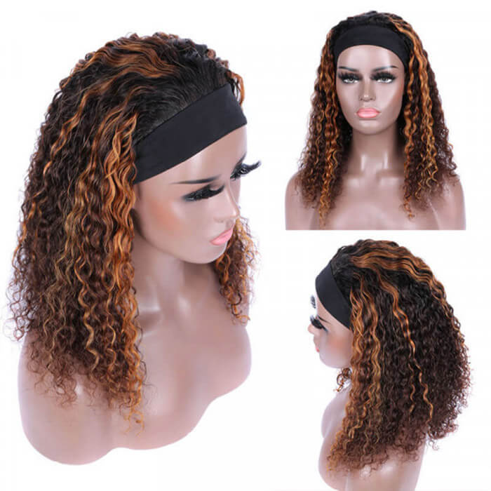 #4/30 Color Highlights Curly Hair Headband Wigs Human Hair - 1984brand