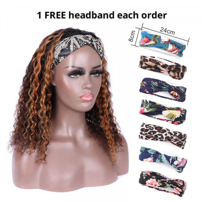 #4/30 Color Highlights Curly Hair Headband Wigs Human Hair - 1984brand