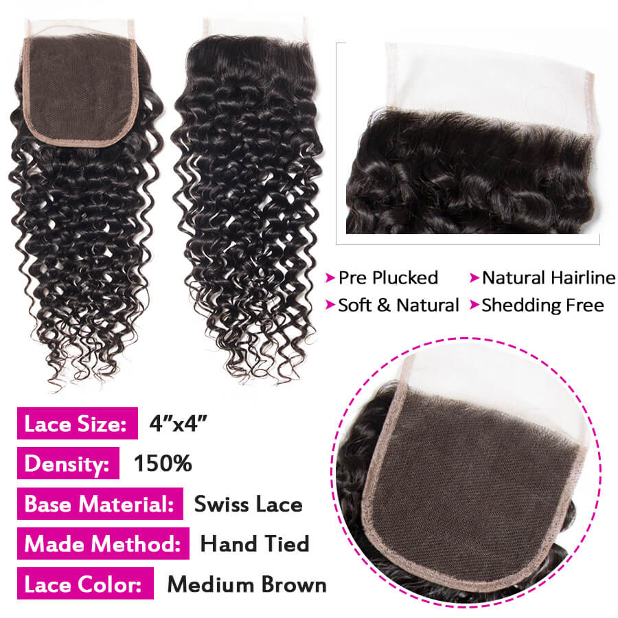 Peruvian Curly Hair 4 Bundles with 4*4 Closure Soft Unprocessed Virgin Human Hair hermosahair