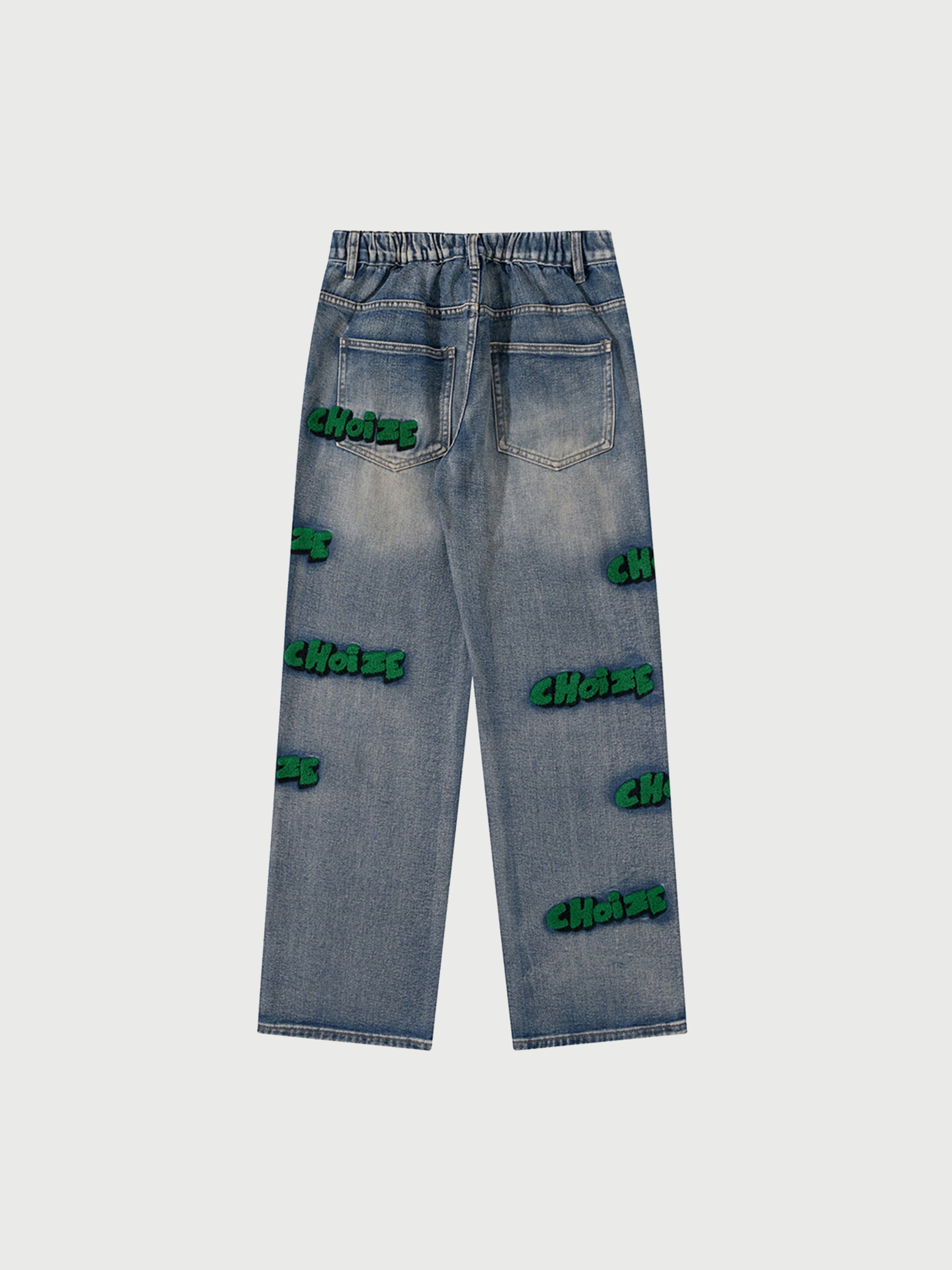 Straight Leg Mid Waist Letter Flocking Jeans - 1984brand