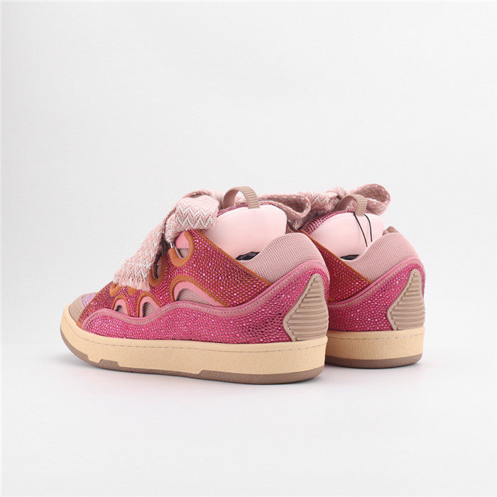 Premium Women New Leather Curb Sneakers Pink