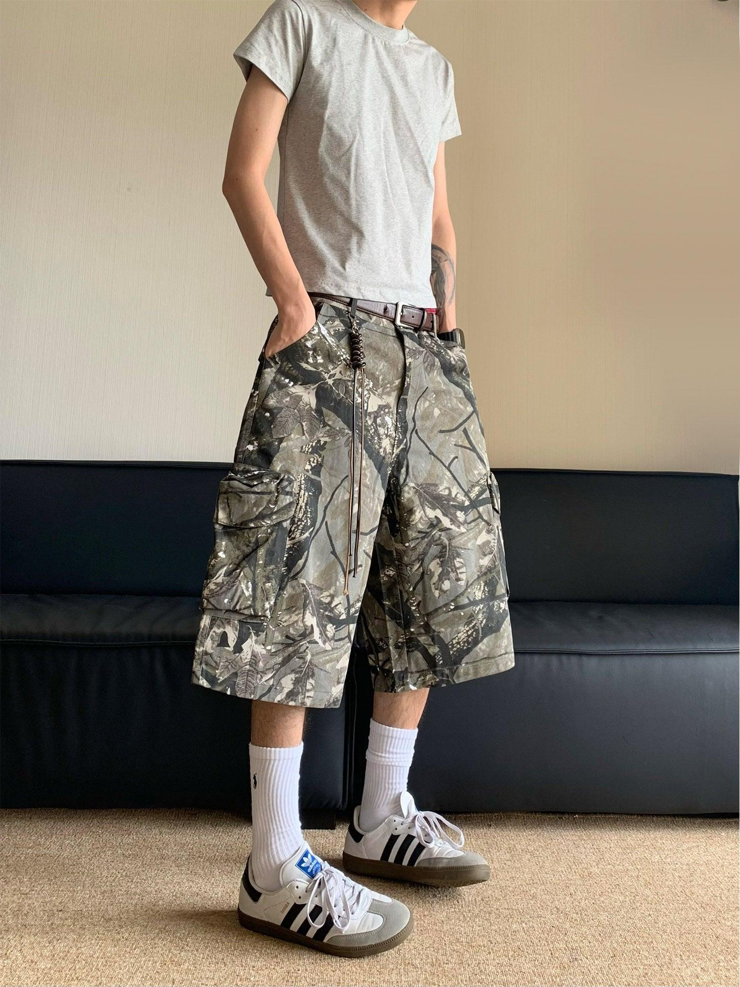 1984 Retro Camouflage Fallen Leaves Cargo Jorts - 2166