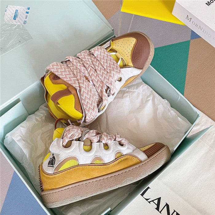 Premium Women New Leather Curb Sneakers yellow