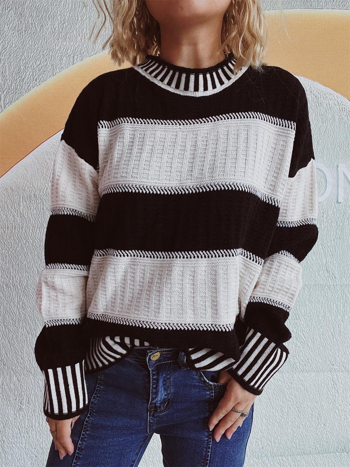 Contrast Round Neck Long Sleeve Sweater