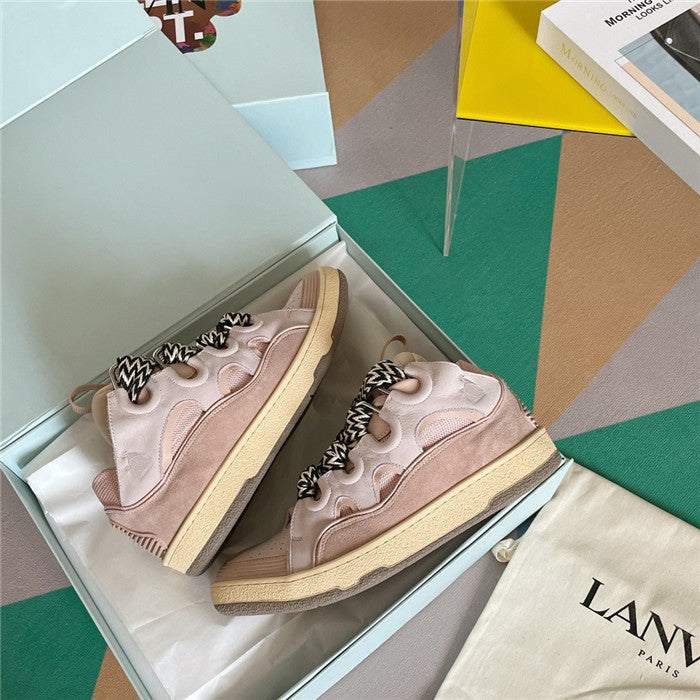 Premium Men Leather Curb Sneaker pink Luxury Snickers