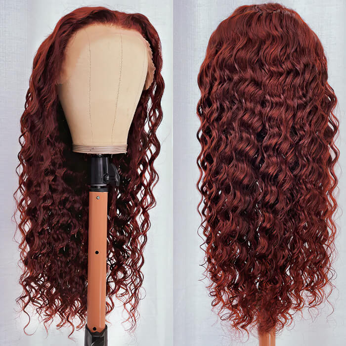 Reddish Brown 5x5/13x4 HD Lace Wig #33 Auburn Colored Deep Wave Lace Front Human Hair Wigs For Women Hermosa Hair