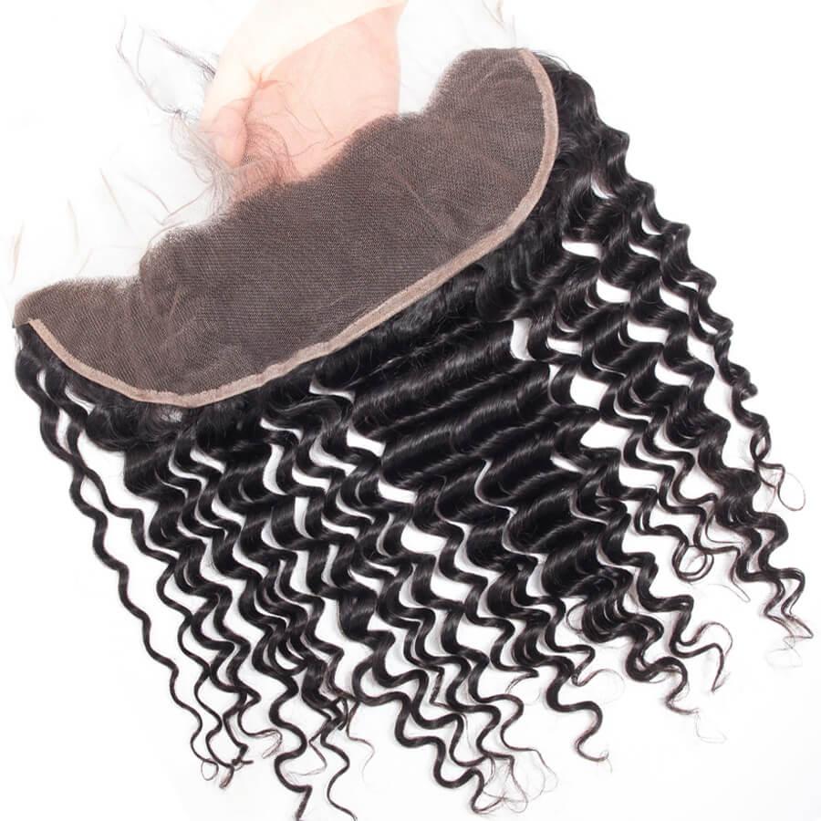 Malaysian Deep Wave 4 Bundles With 13X4 Ear To Ear Lace Frontal Natural Color hermosahair