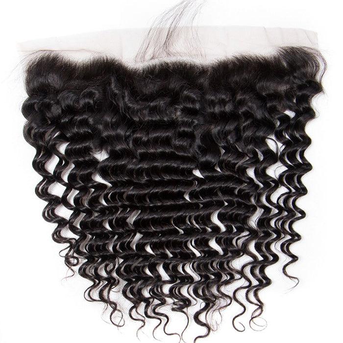 Malaysian Deep Wave 4 Bundles With 13X4 Ear To Ear Lace Frontal Natural Color hermosahair