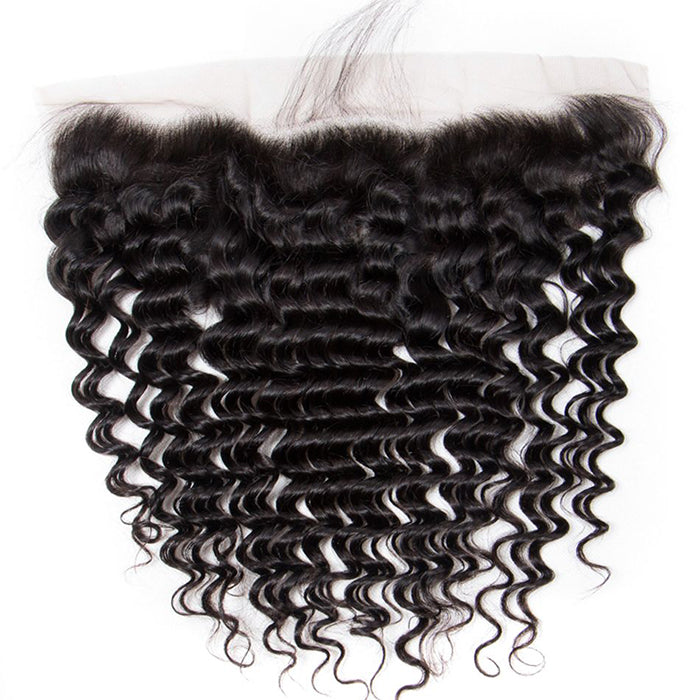 Malaysian Deep Wave Virgin Hair Weave 3 Bundles With 13x4 Lace Frontal Ear To Ear Hermosa Hair