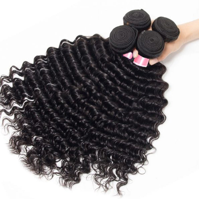 Peruvian Deep Wave 4 Bundles With 13x4 Lace Frontal 10A Virgin Human Hair Bundles With Frontal Deal hermosahair