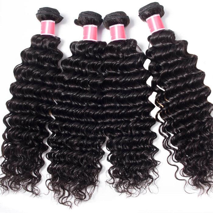 Peruvian Deep Wave 4 Bundles with 4*4 Closure Soft Unprocessed Virgin Human Hair hermosahair