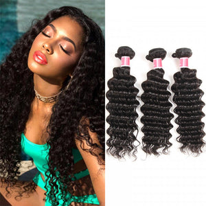 Malaysian Deep Wave 3/4 Bundle Deals Unprocessed Virgin Human Hair Bundles Natural Black Color hermosahair