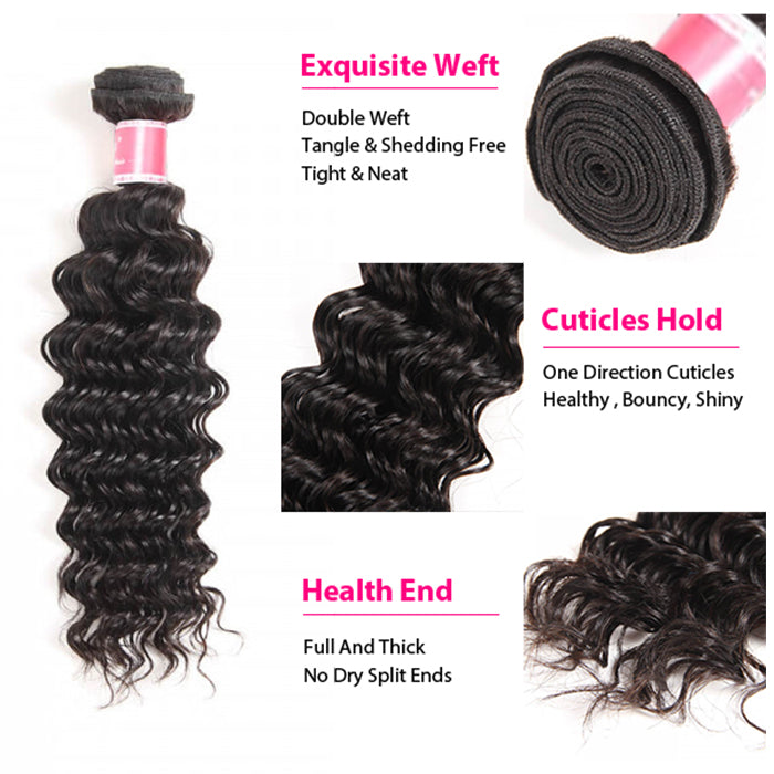 Malaysian Deep Wave 3/4 Bundle Deals Unprocessed Virgin Human Hair Bundles Natural Black Color hermosahair