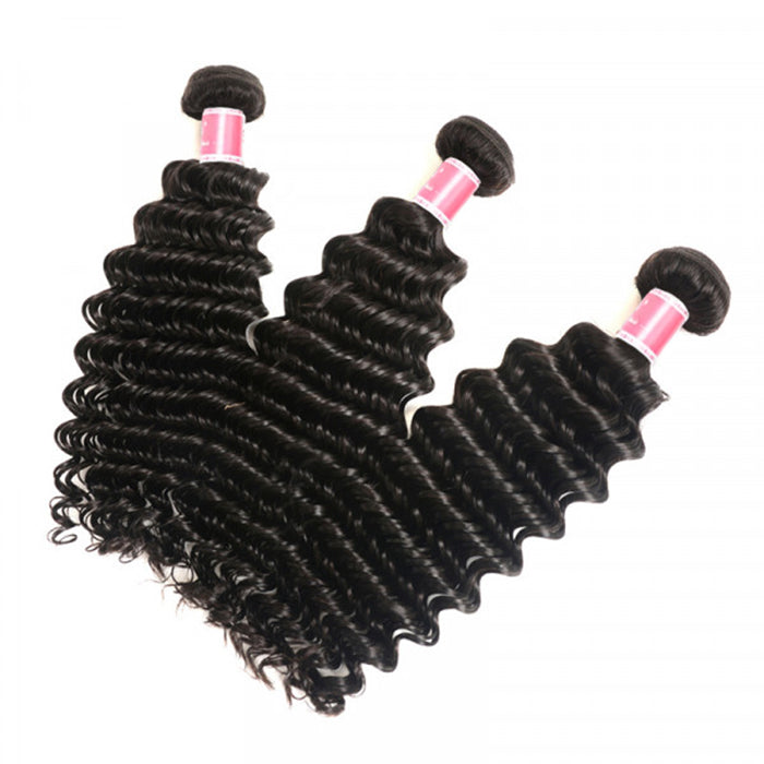 Malaysian Deep Wave 3/4 Bundle Deals Unprocessed Virgin Human Hair Bundles Natural Black Color hermosahair