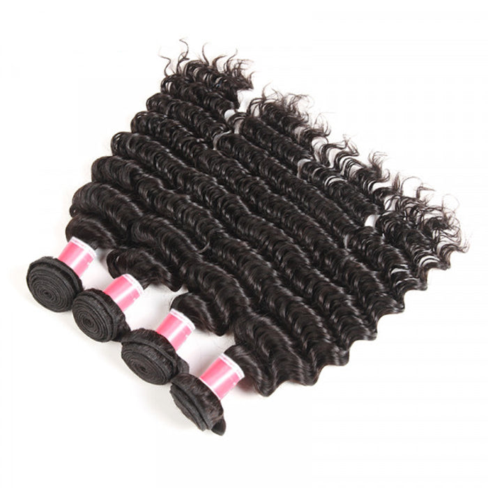 Malaysian Deep Wave 3/4 Bundle Deals Unprocessed Virgin Human Hair Bundles Natural Black Color hermosahair