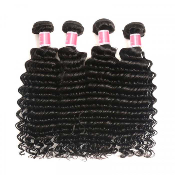 Malaysian Deep Wave 3/4 Bundle Deals Unprocessed Virgin Human Hair Bundles Natural Black Color hermosahair