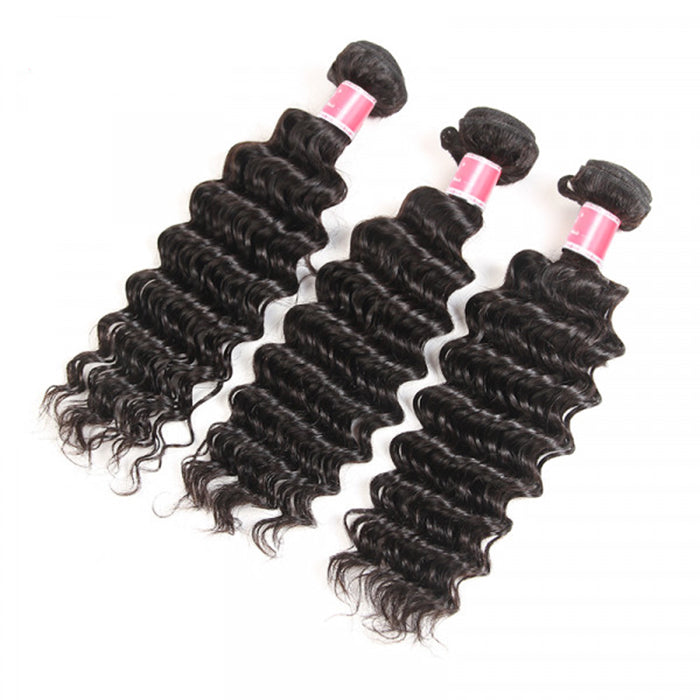 Malaysian Deep Wave 3/4 Bundle Deals Unprocessed Virgin Human Hair Bundles Natural Black Color hermosahair