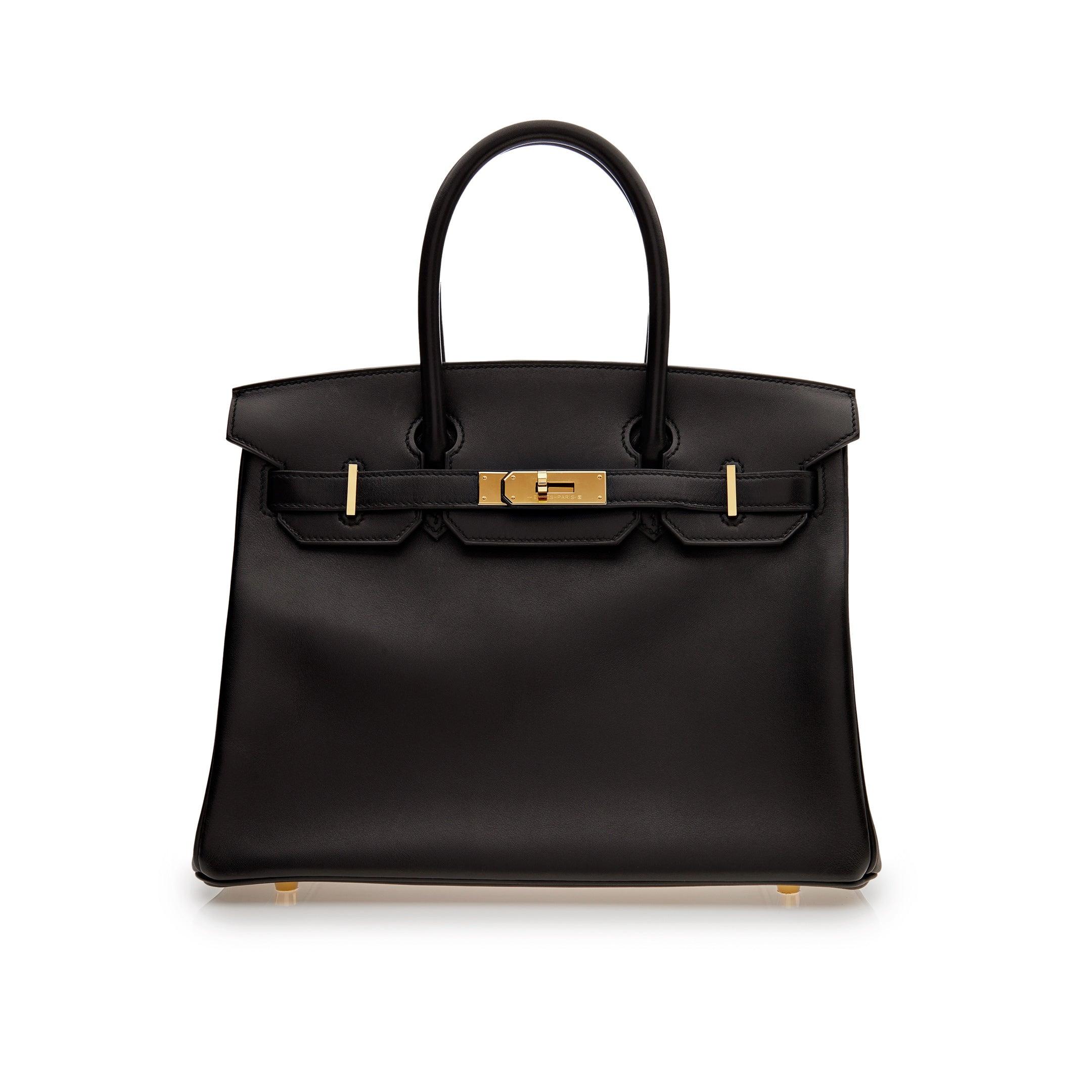 HRMS Birkin 30 Black Box Leather Gold Hardware Kilta bags