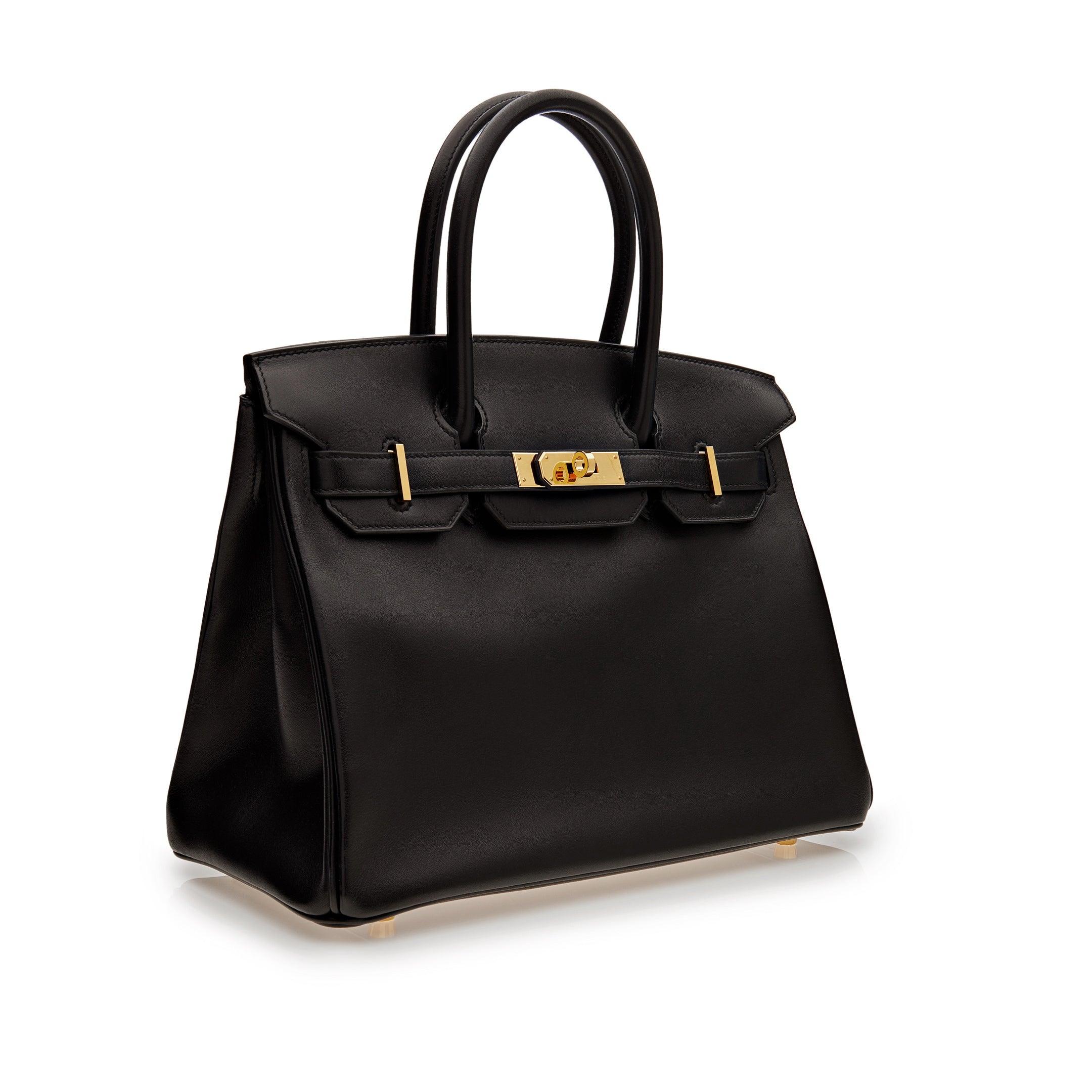 HRMS Birkin 30 Black Box Leather Gold Hardware Kilta bags