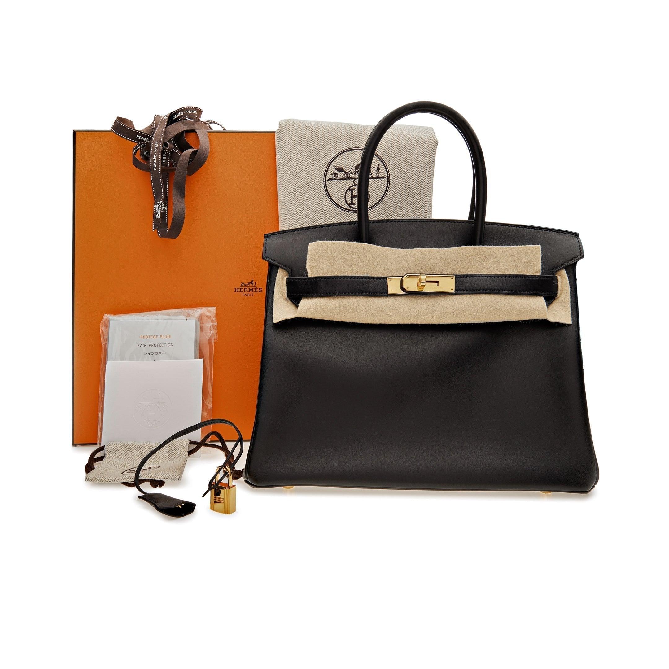 HRMS Birkin 30 Black Box Leather Gold Hardware Kilta bags