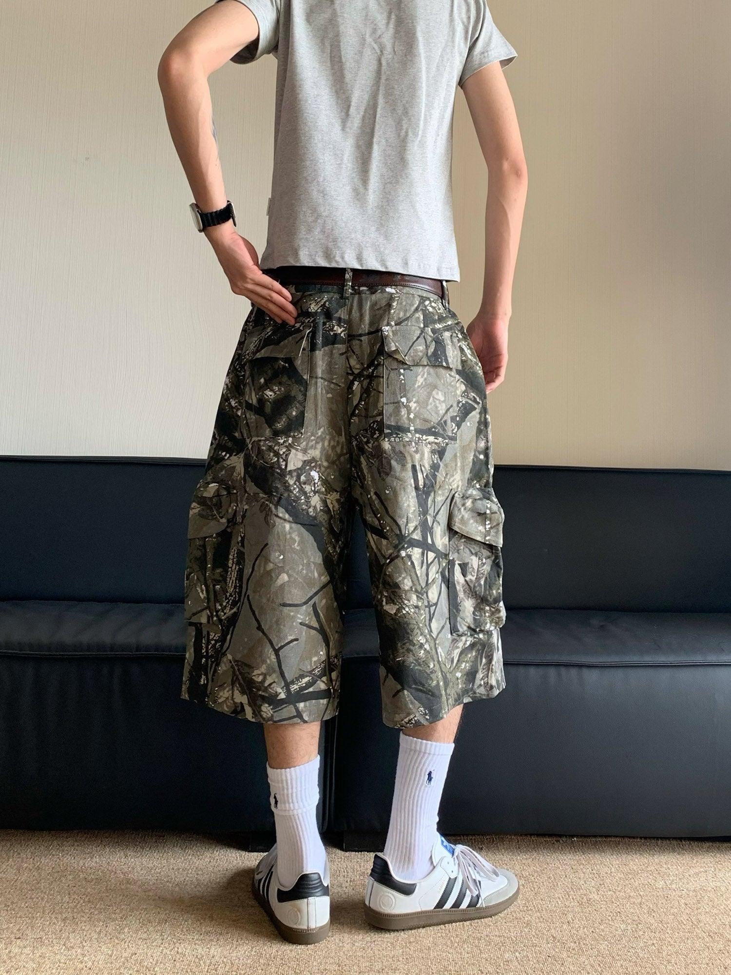 1984 Retro Camouflage Fallen Leaves Cargo Jorts - 2166