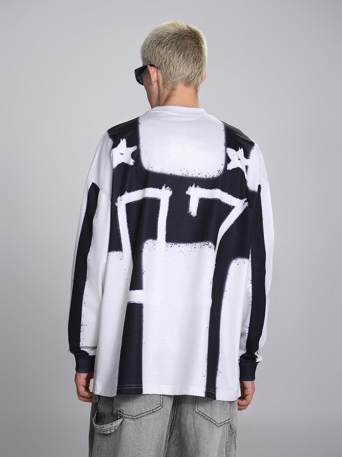 1984 Color Contrast Print Long Sleeve Jersey T-shirt