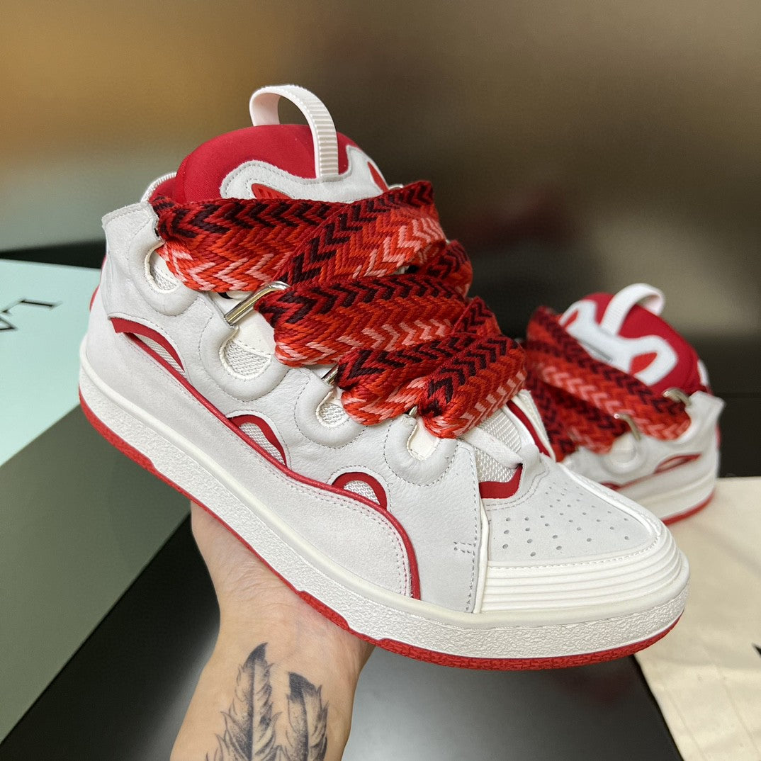 Premium Women Leather Curb Sneaker white red