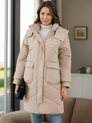 Long Sleeve Longline Hooded Winter Coat with Pockets