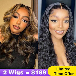 2Wigs = $189 | 8x5 Highlight Body Wave Wig + 8x5 Glueless Water Wave Wig Hermosa Hair