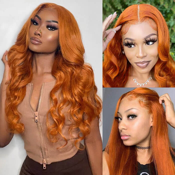 Orange Ginger Wig 13x4 13x6 HD Lace Front Wig Straight & Body Wave Pre-colored Human Hair Wigs Hermosa Hair