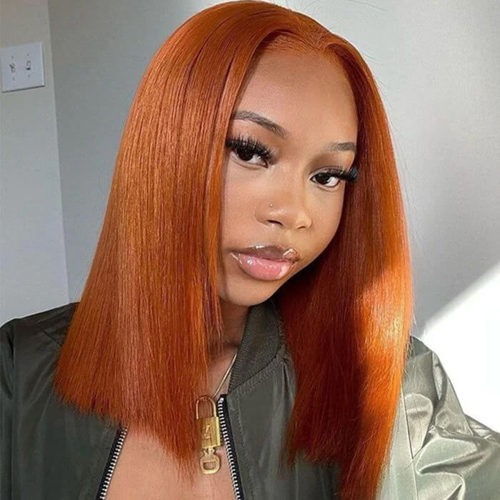 Orange Ginger Color 13x4 Lace Front Wigs Remy Human Hair Short BoB Wig Baby Hair For Black Women 150% Preplucked hermosahair