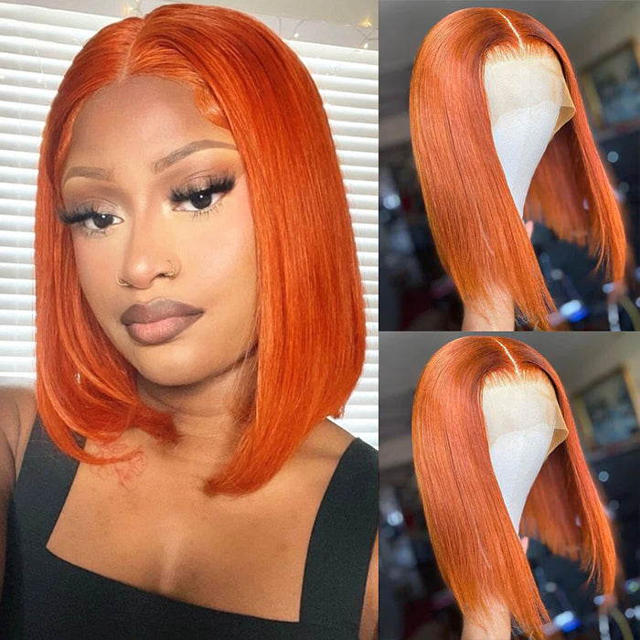 Orange Ginger Color 13x4 Lace Front Wigs Remy Human Hair Short BoB Wig Baby Hair For Black Women 150% Preplucked hermosahair