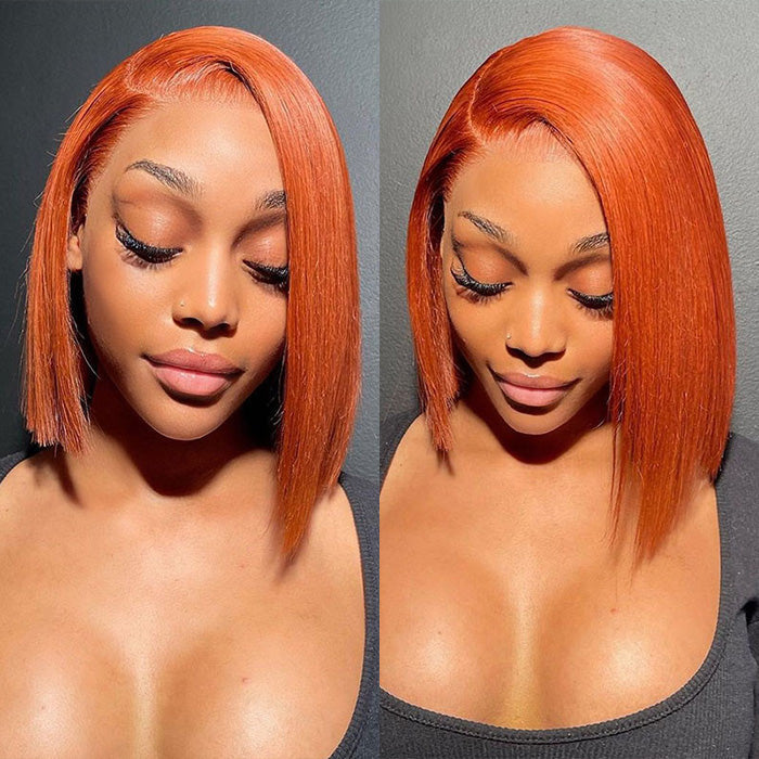 Orange Ginger Color 13x4 Lace Front Wigs Remy Human Hair Short BoB Wig Baby Hair For Black Women 150% Preplucked hermosahair