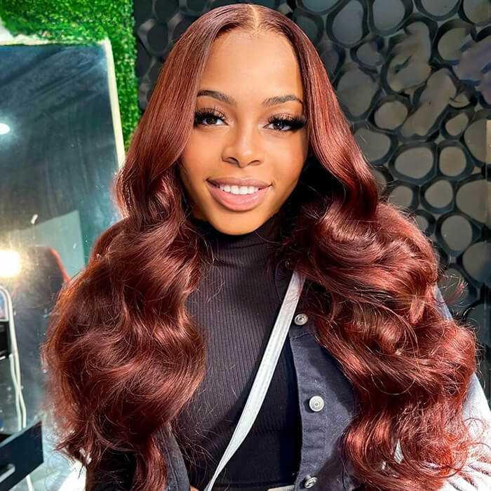 PartingPlus Glueless Body Wave Wig 8x5 Closure HD Lace 100% Human Hair Wig 33# Reddish Brown Color Hermosa Hair