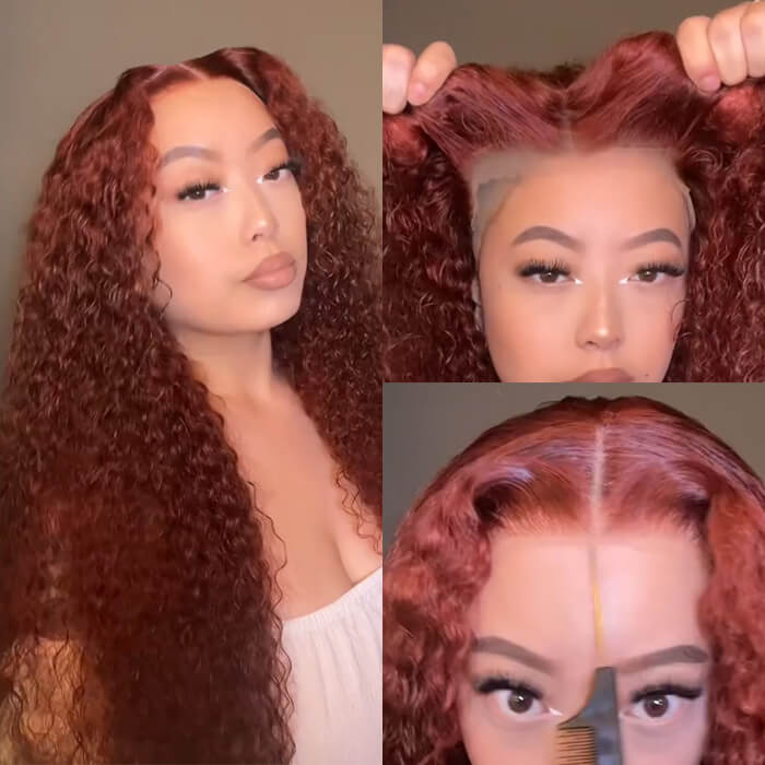 Reddish Brown Curly Glueless Wig Pre-plucked 8x5 Pre Cut HD Lace Wig Quick & Easy hermosahair