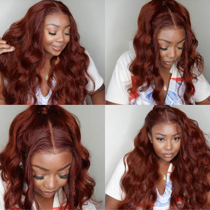 PartingPlus Glueless Body Wave Wig 8x5 Closure HD Lace 100% Human Hair Wig 33# Reddish Brown Color Hermosa Hair