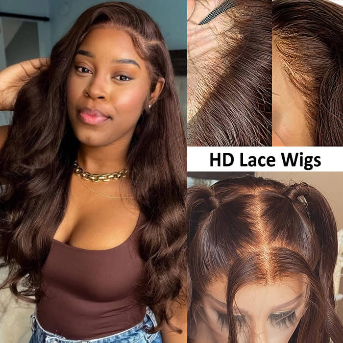 #4 Chocolate Brown Wig Straight & Body Wave 13x4 HD Lace Frontal Human Hair Wig - 1984brand