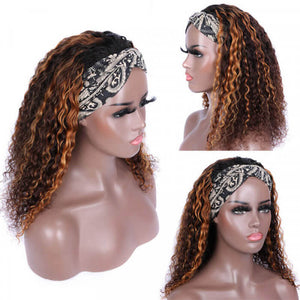 #4/30 Color Highlights Curly Hair Headband Wigs Human Hair - 1984brand