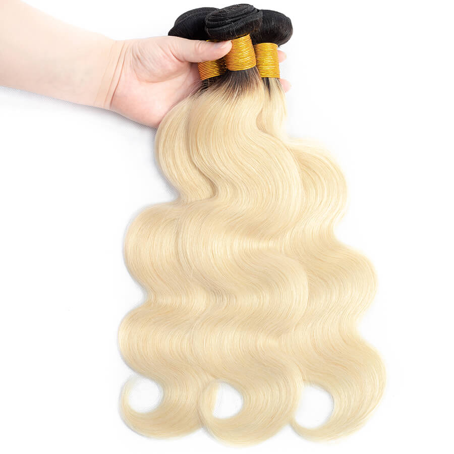 T1b/613 Ombre Blonde Human Hair Weave Brazilian Body Wave 3 Bundles Hermosa Hair