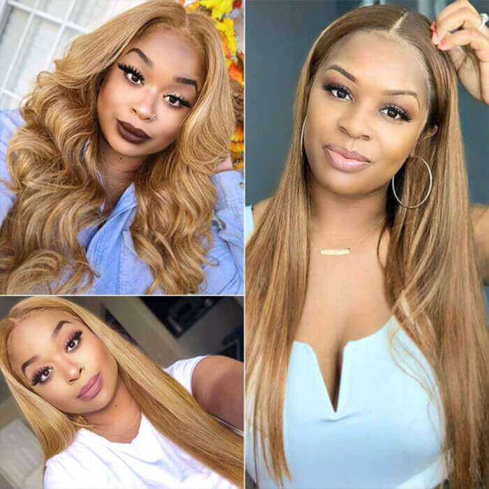 Honey Blonde 13x4 HD Transparent Lace Front Wig #27 Colored Human Hair Frontal Wig Hermosa Hair