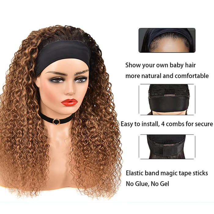 T1B/30 Deep Wave Ombre Headband Wig Human Hair Hermosa Hair